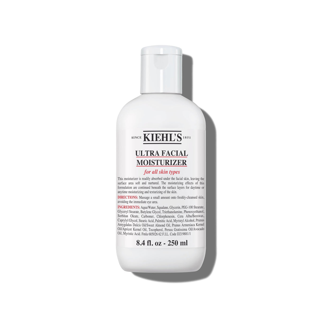 Kiehl's front packaging of Ultra Facial Moisturizer showing jar and benefits