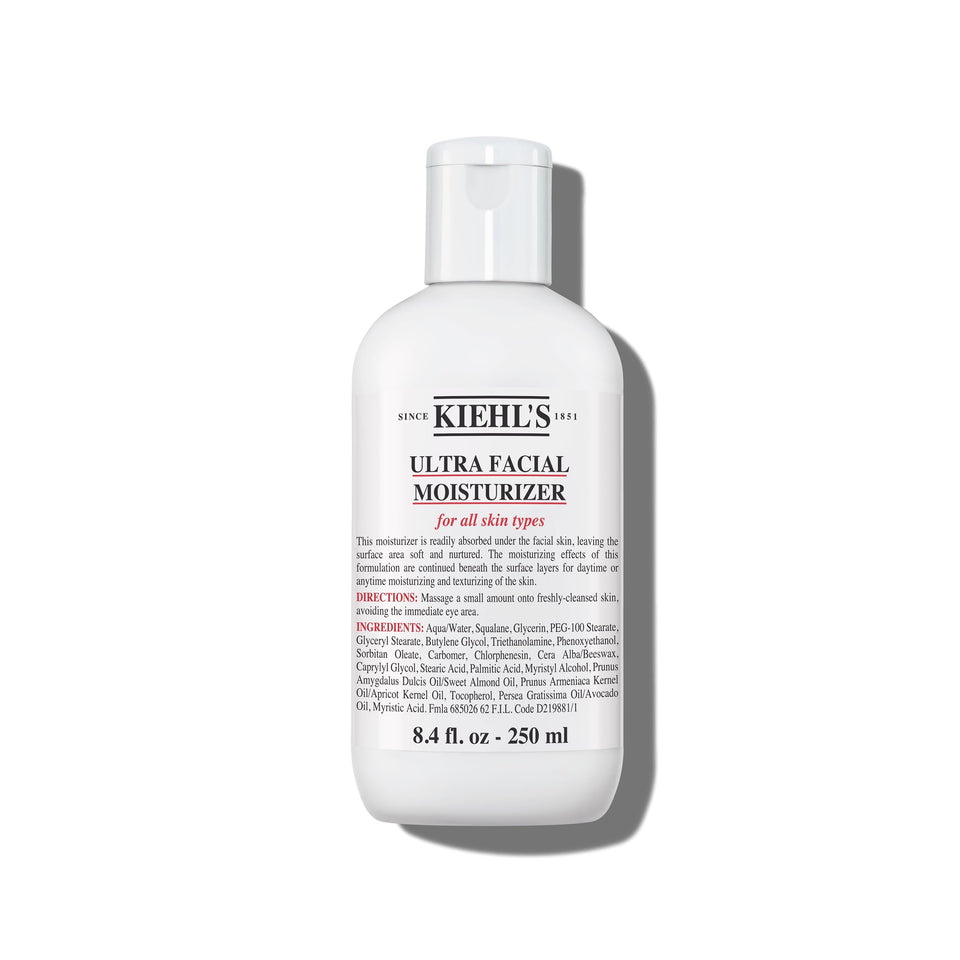 Kiehl's front packaging of Ultra Facial Moisturizer showing jar and benefits