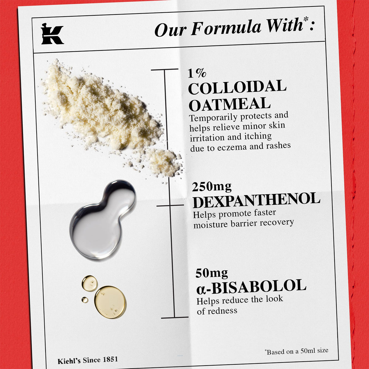 Close view of Kiehl's ingredient label emphasizing barrier-supporting formula