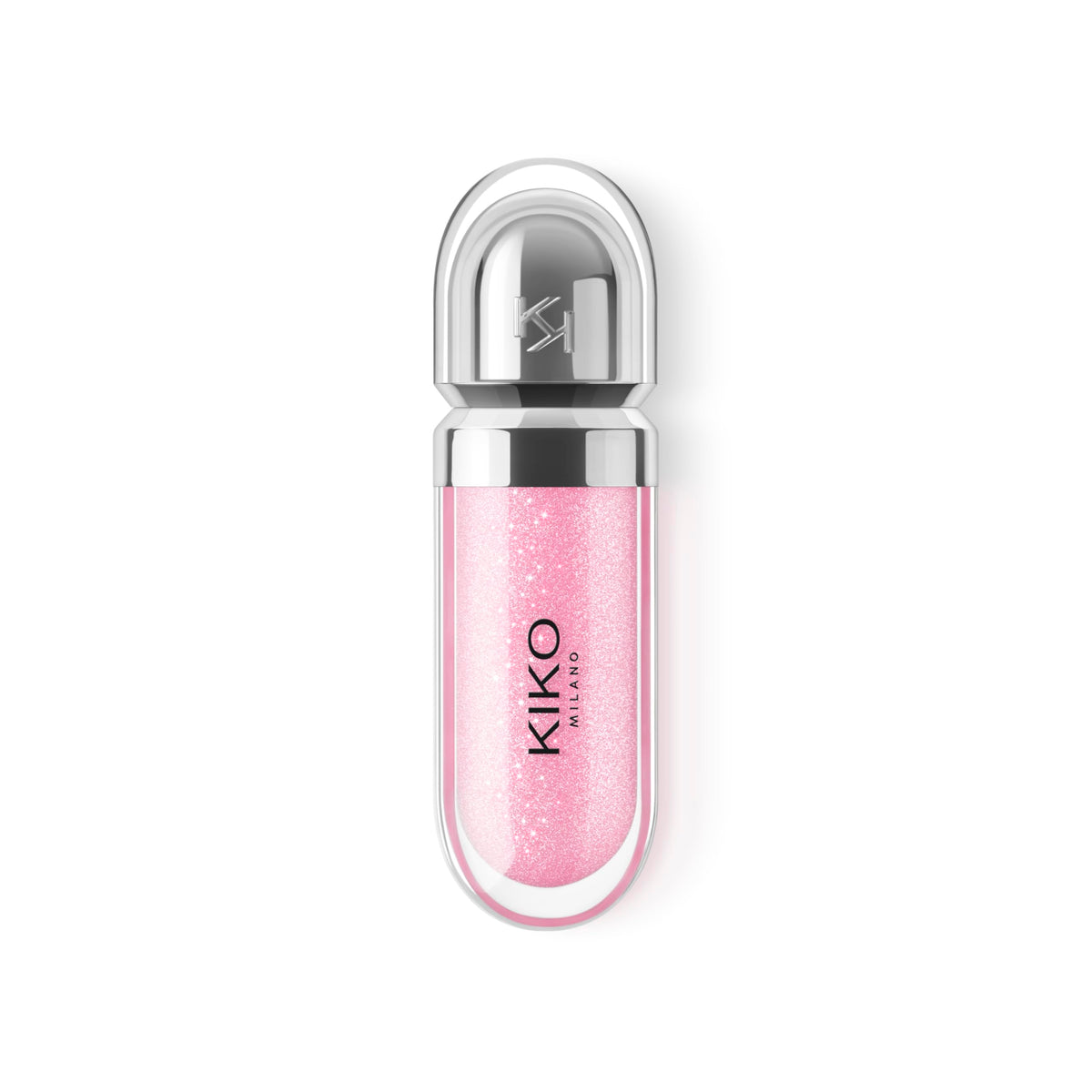 Kiko Milano lips in use with pearly pink shine enhancing fullness and smile