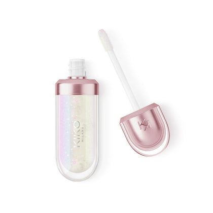Kiko Milano lip oil front packaging showing shade Milky Way and glossy finish benefit