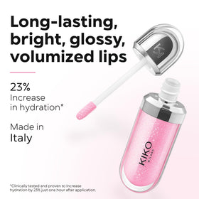 KIKO Milano on lips closeup demonstrating glossy plumping and hydrated look