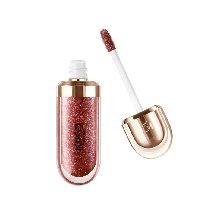 KIKO Milano front bottle shot showing elegant rose-gold finish and limited-edition packaging benefit shine