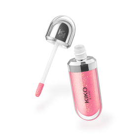 Kiko Milano lip swatch of Sparkling Hibiscus Pink showing luminous fuller-looking lips