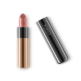 Kiko Milano lipstick 140 front packaging shows sleek metallic tube and bold shade, elegant presentation