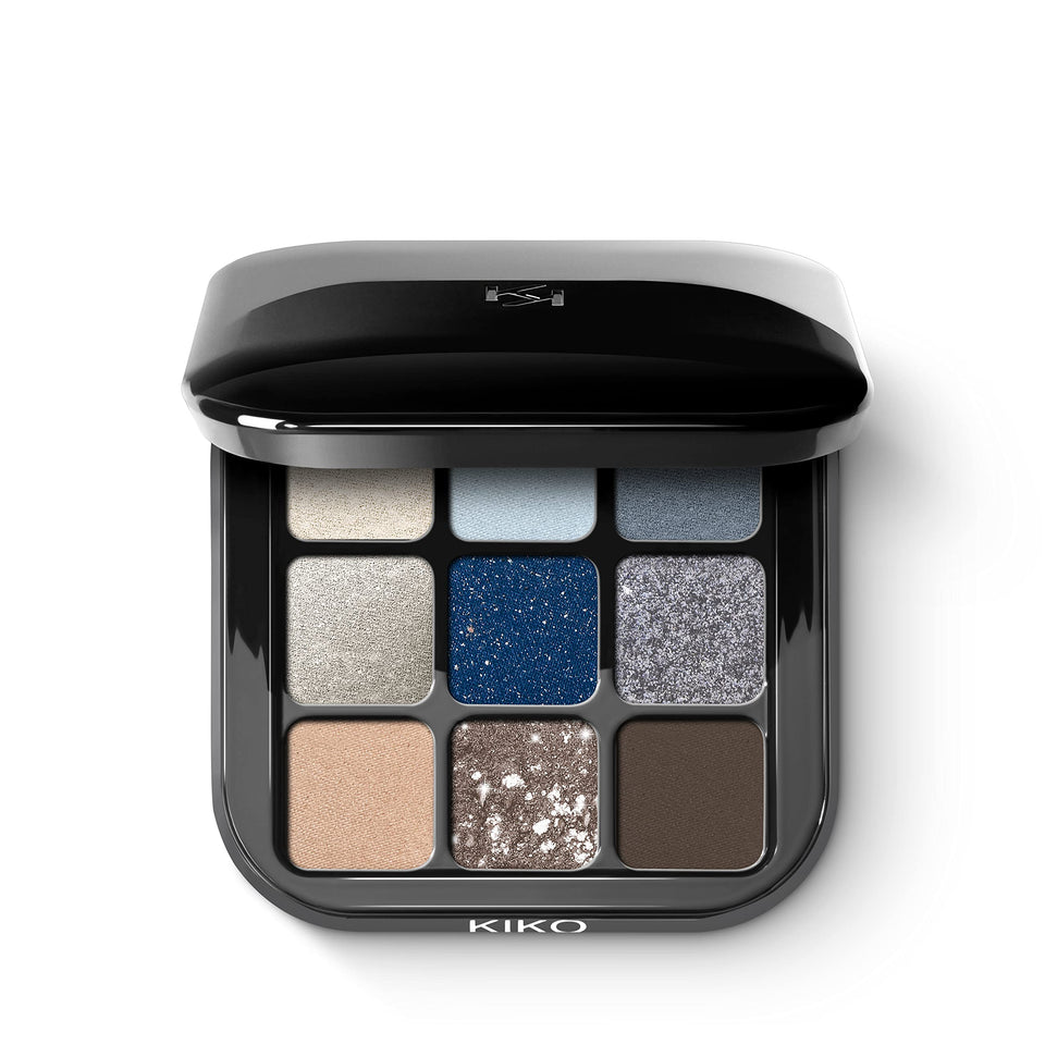 Kiko Milano palette front packaging showing nine shades and mirror, ideal for travel