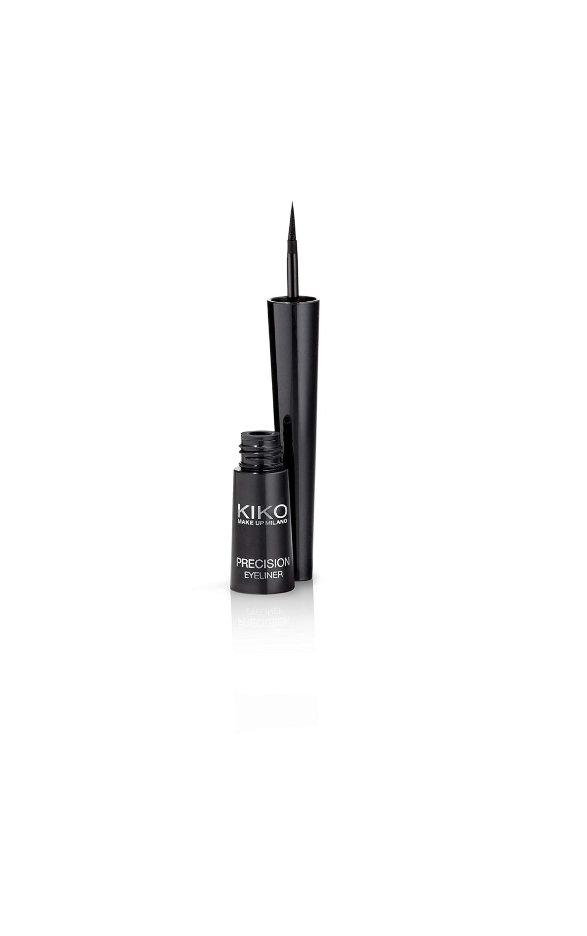 Kiko Milano applying liner on eye showing crisp wing and steady, precise finish