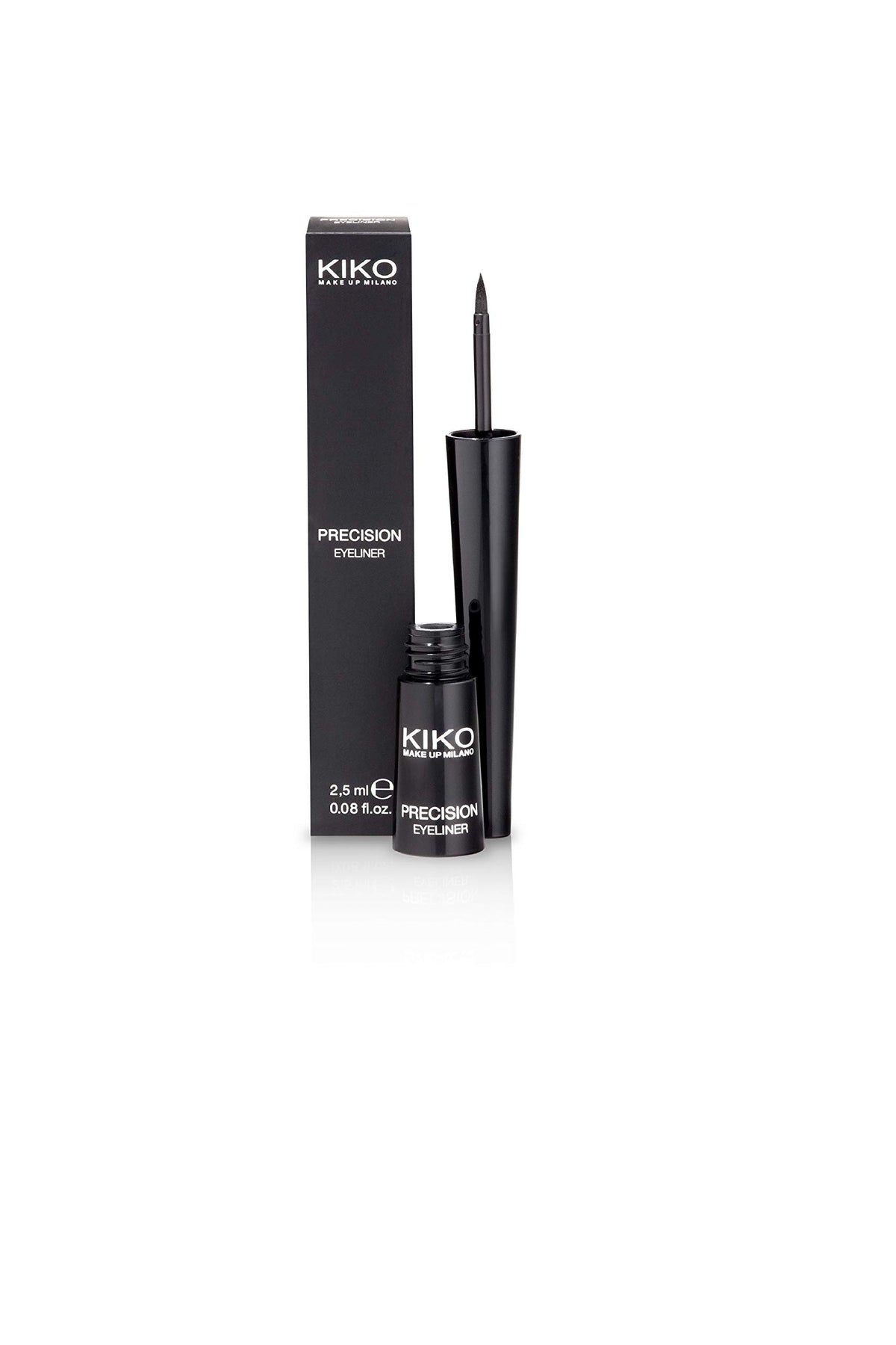 Kiko Milano eyeliner next to coin size comparison showing compact travel‑friendly benefit