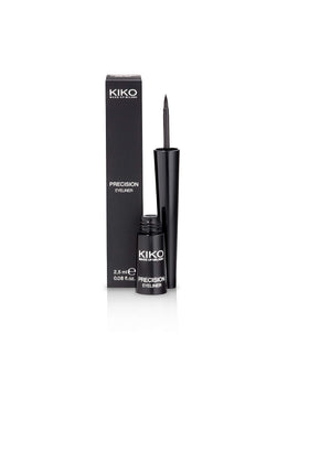 Kiko Milano eyeliner next to coin size comparison showing compact travel‑friendly benefit
