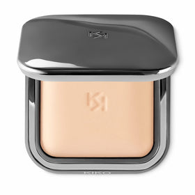 KIKO Milano compact front view showing sleek gunmetal case and logo, portable finish