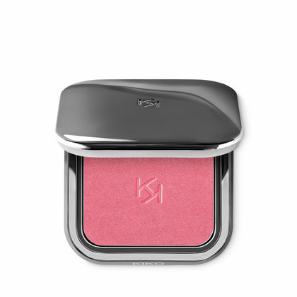 KIKO Milano compact front view showing sleek gunmetal case and mirrored lid for travel convenience