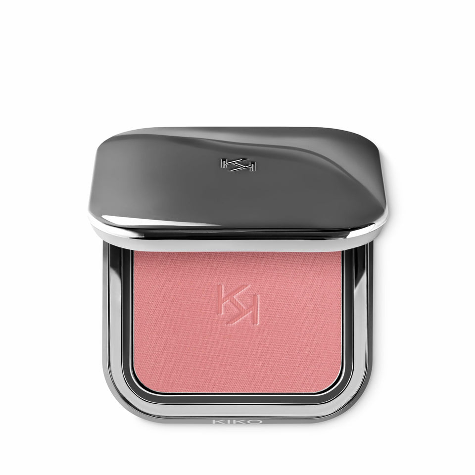 KIKO Milano compact front view showing gunmetal case and mirror for convenient touchups