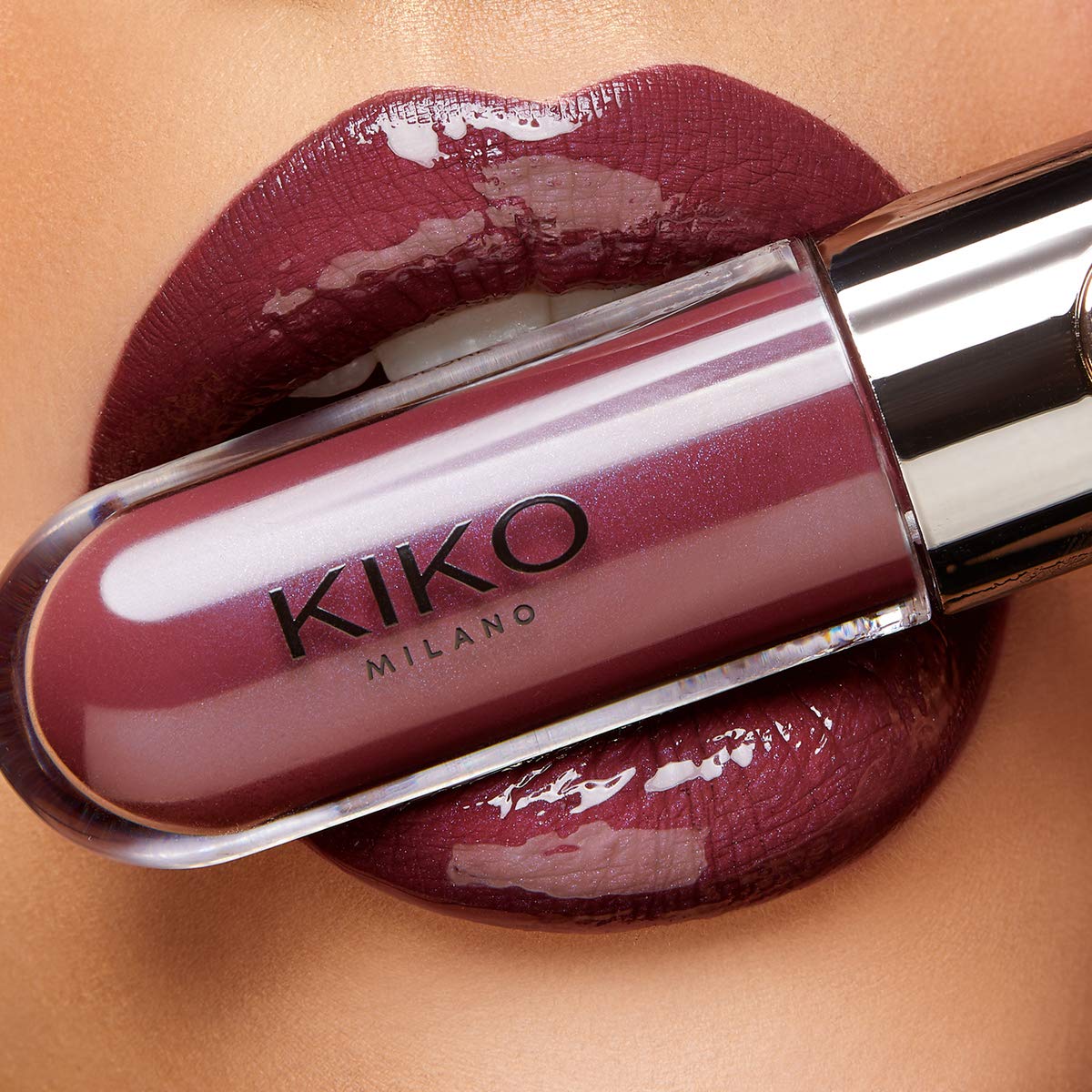 Kiko Milano gloss texture close-up showing luminous shine benefit and non-sticky finish