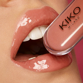 Kiko Milano texture shot of gloss over colour on lips showing bright finish and soft feel