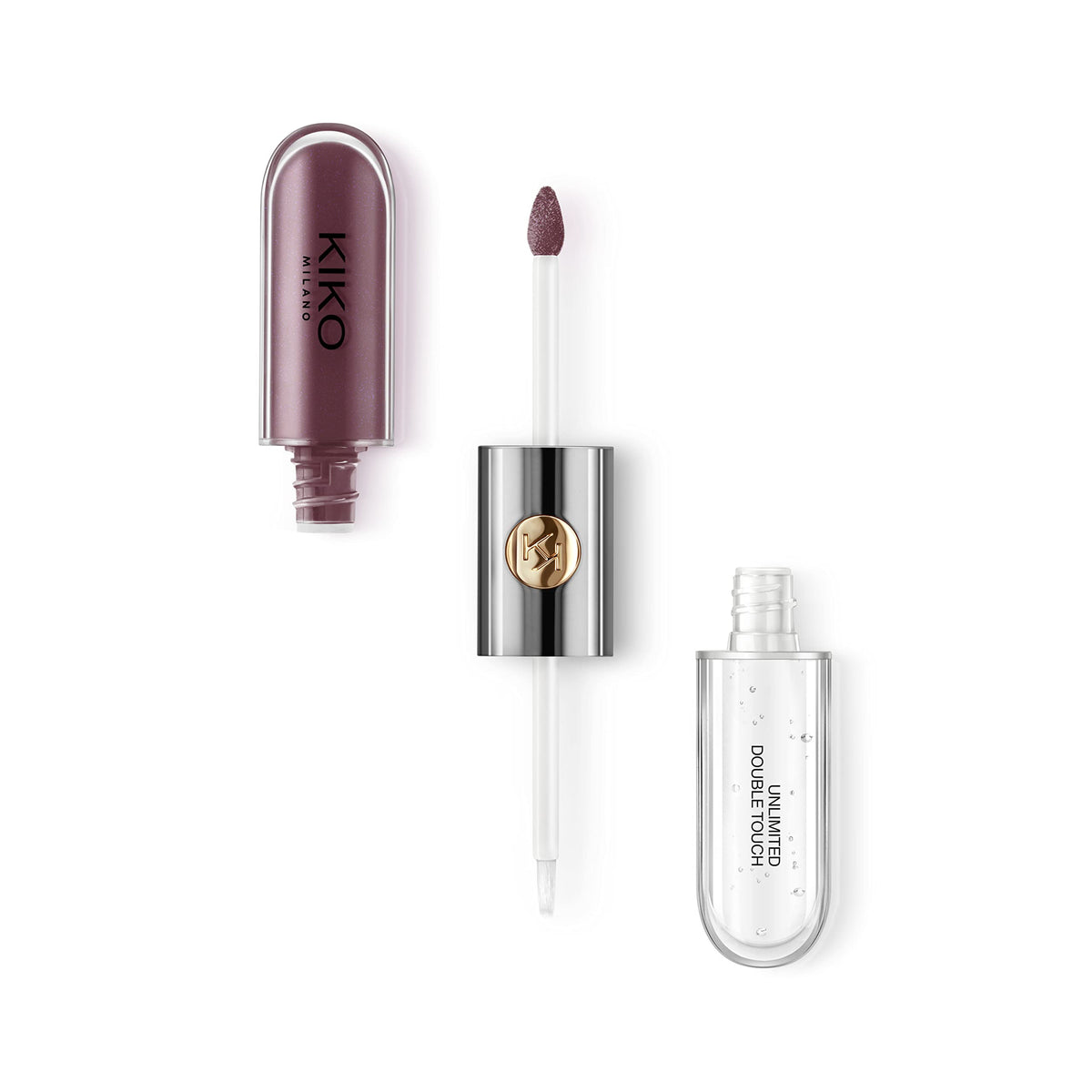 Kiko Milano front packaging showing dual-chamber tube and monogram, clear product ID