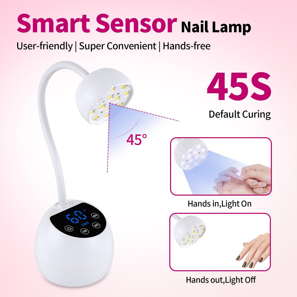 Kikugu flexible gooseneck angle close-up offering targeted nail curing benefit