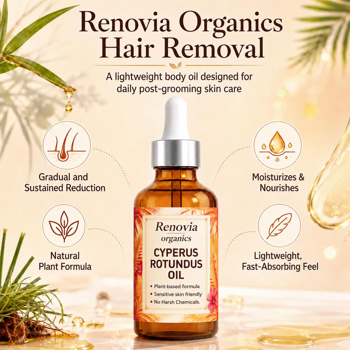 KILIBUM Renovia oil dropper releasing silky texture, demonstrates fast absorption benefit