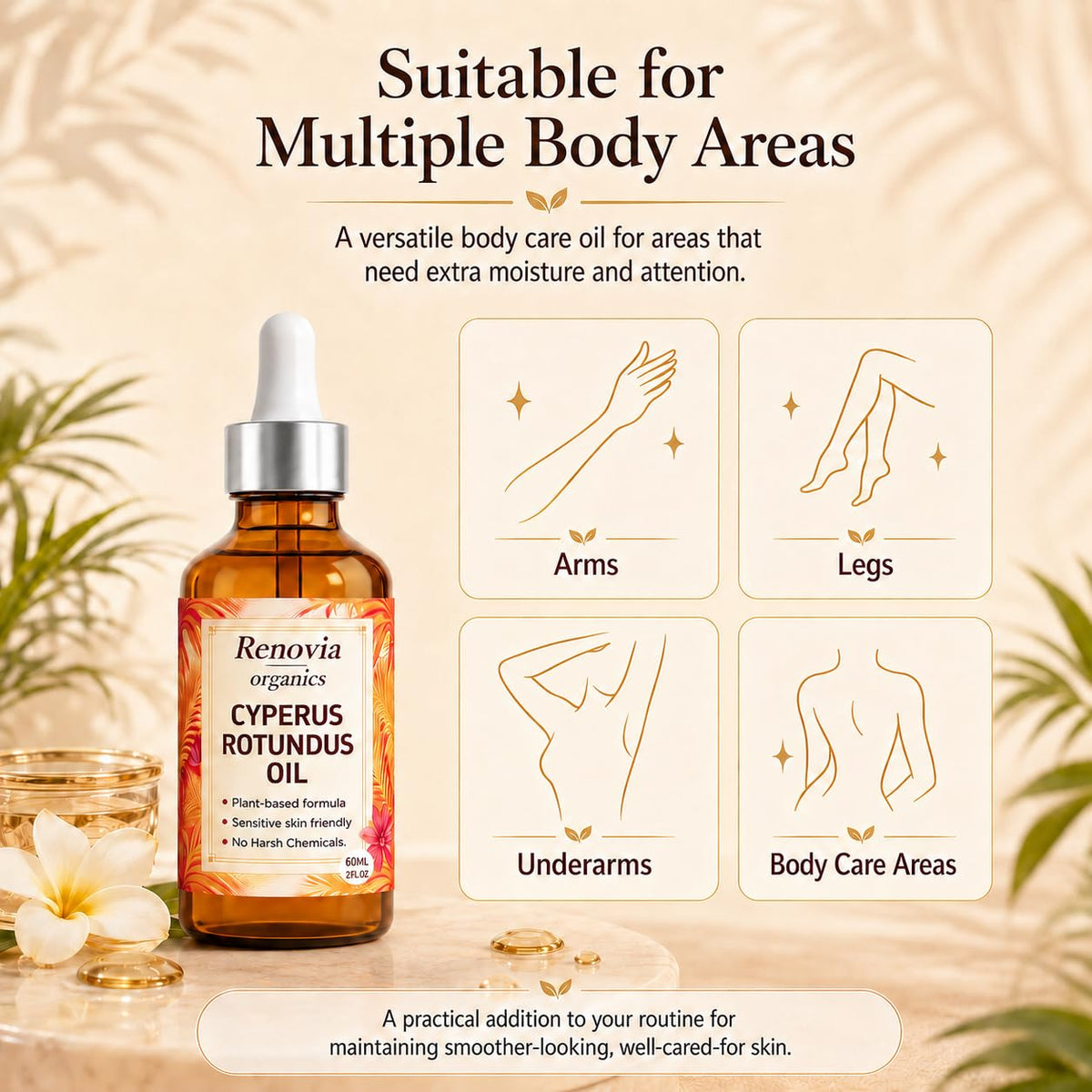 KILIBUM Renovia applied to underarm after shaving, illustrates post-grooming calming benefit