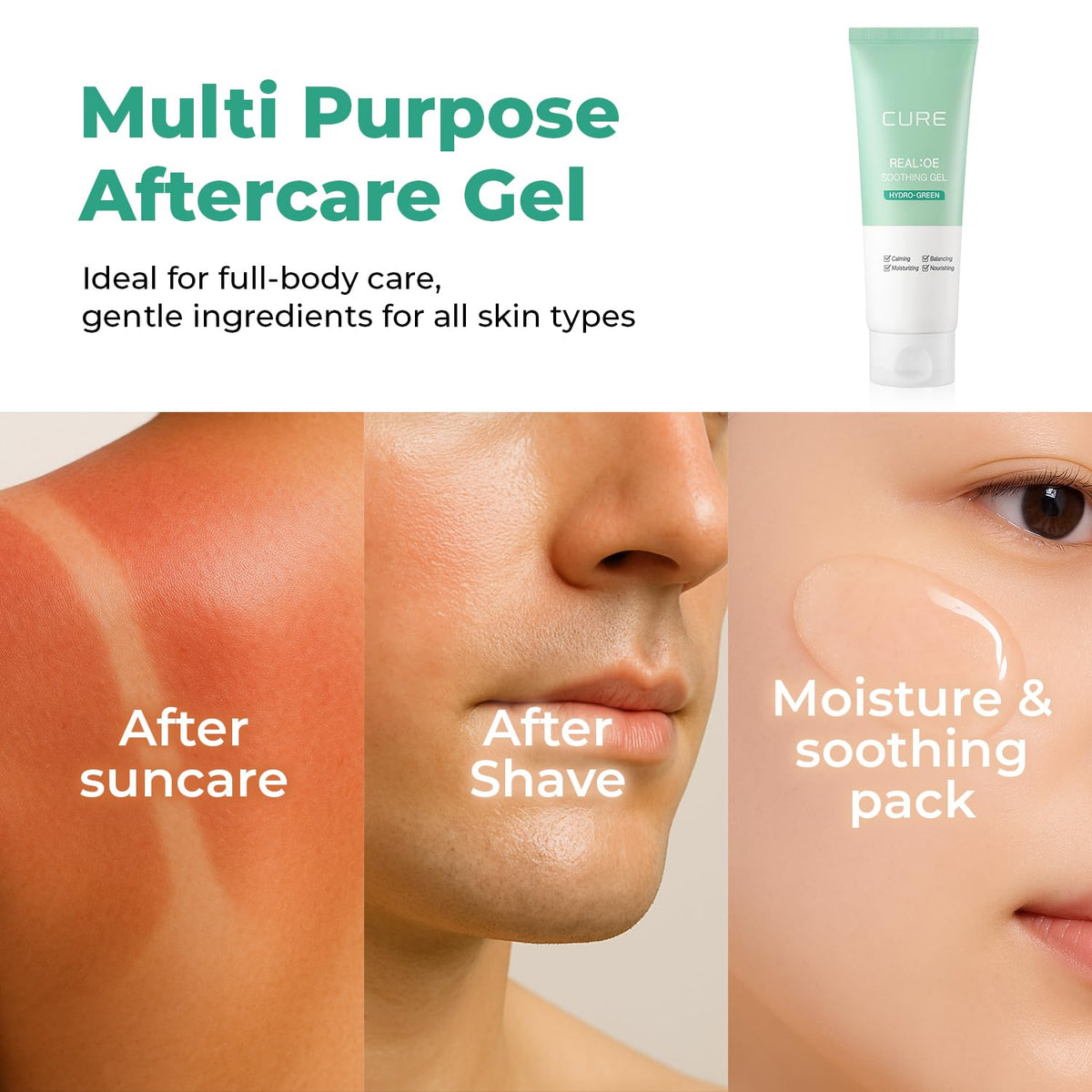 Kim Jeong Moon CURE aloe next to a soft towel showing 150ml travel-friendly size