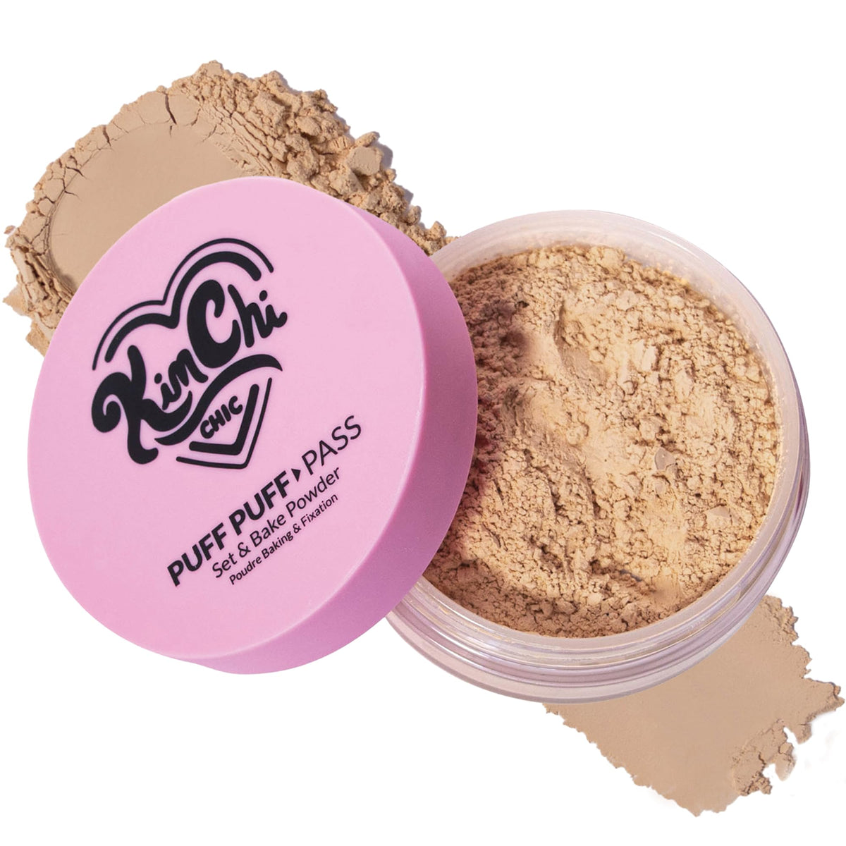 kimchichic front packaging showing peachy powder and puff for neat storage