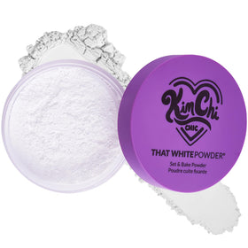 KimChiChic front packaging showing white loose powder and jar benefit: clear product ID
