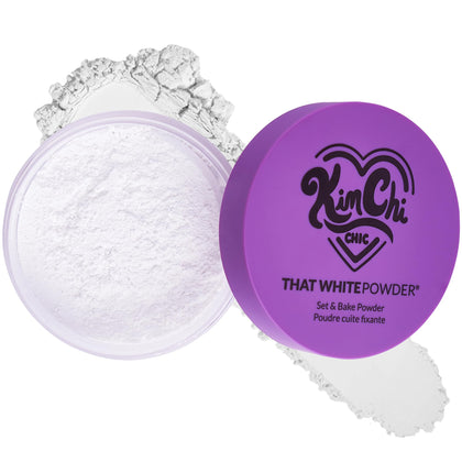 KimChiChic front packaging showing white loose powder and jar benefit: clear product ID