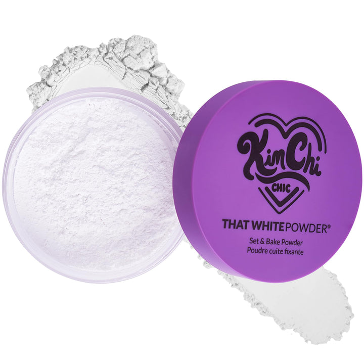 KimChiChic front packaging showing white loose powder and jar benefit: clear product ID