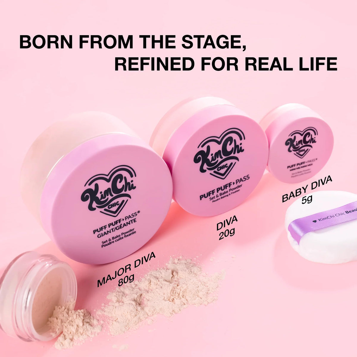 KimChiChic powder inside a makeup bag for on-the-go touchups benefit