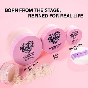 KimChiChic powder inside a makeup bag for on-the-go touchups benefit