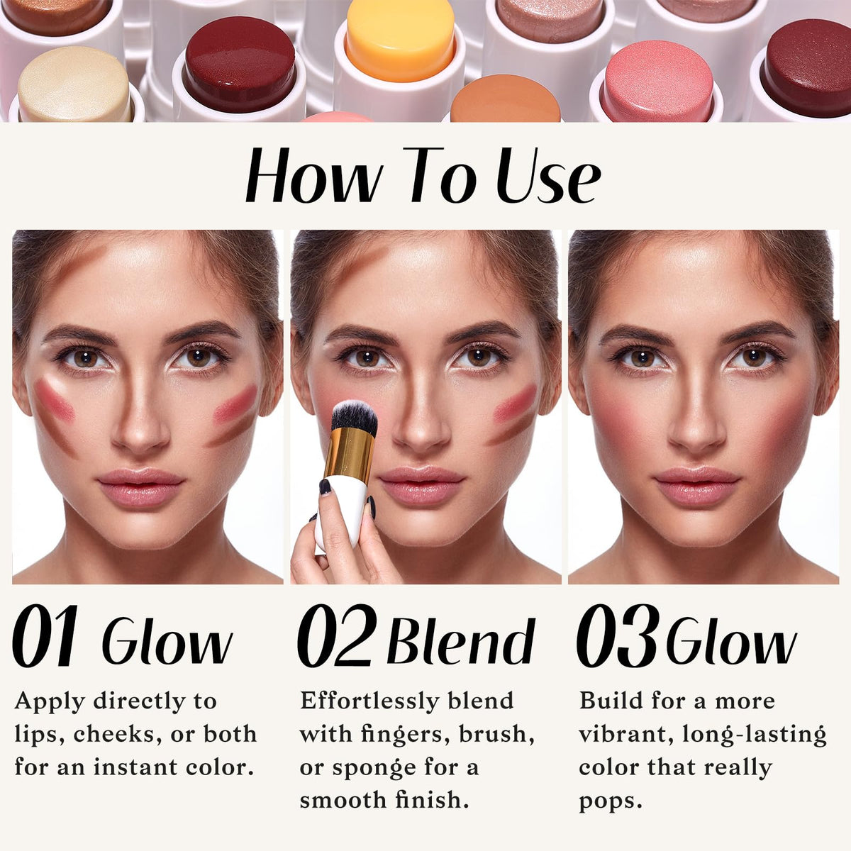 KIMUSE contour on model cheekbone for defined, subtle shadow