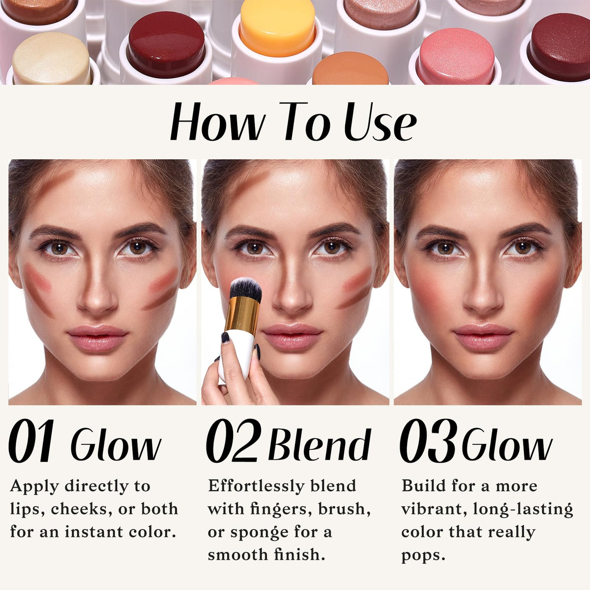 KIMUSE trio with brush flatlay for quick on-the-go touch-ups