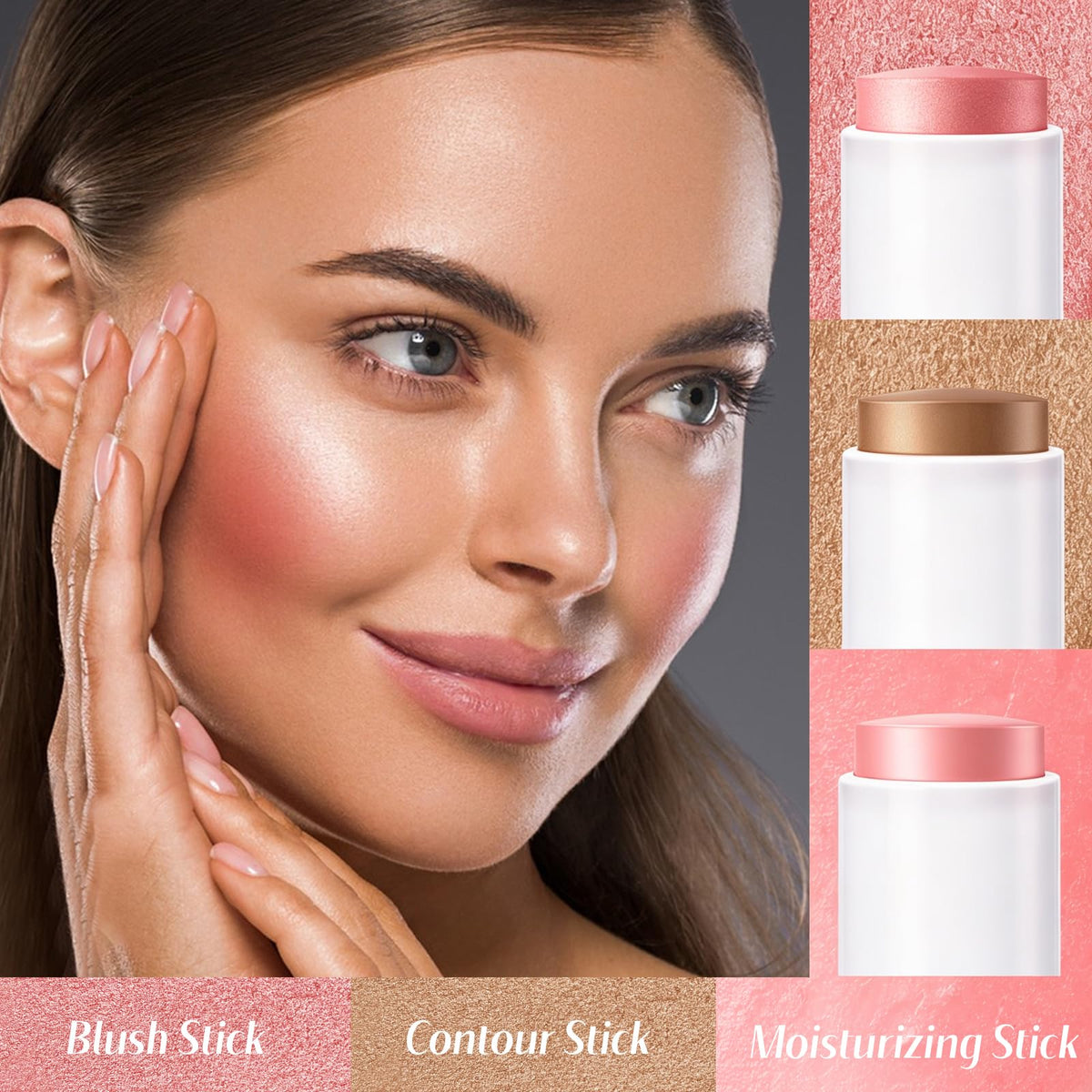 KIMUSE demonstration applying stick to cheek for easy sculpting