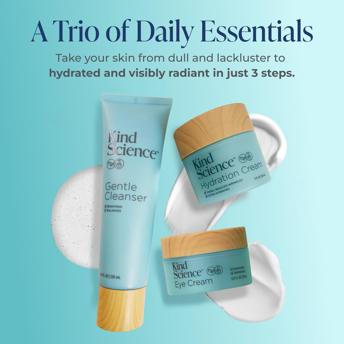 Kind Science gentle cleanser pump close-up emphasizing creamy texture that removes makeup gently