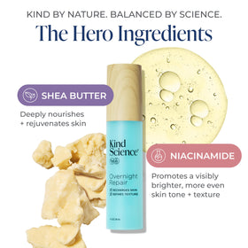 Hand applying Kind Science night cream to cheek for overnight hydration benefit