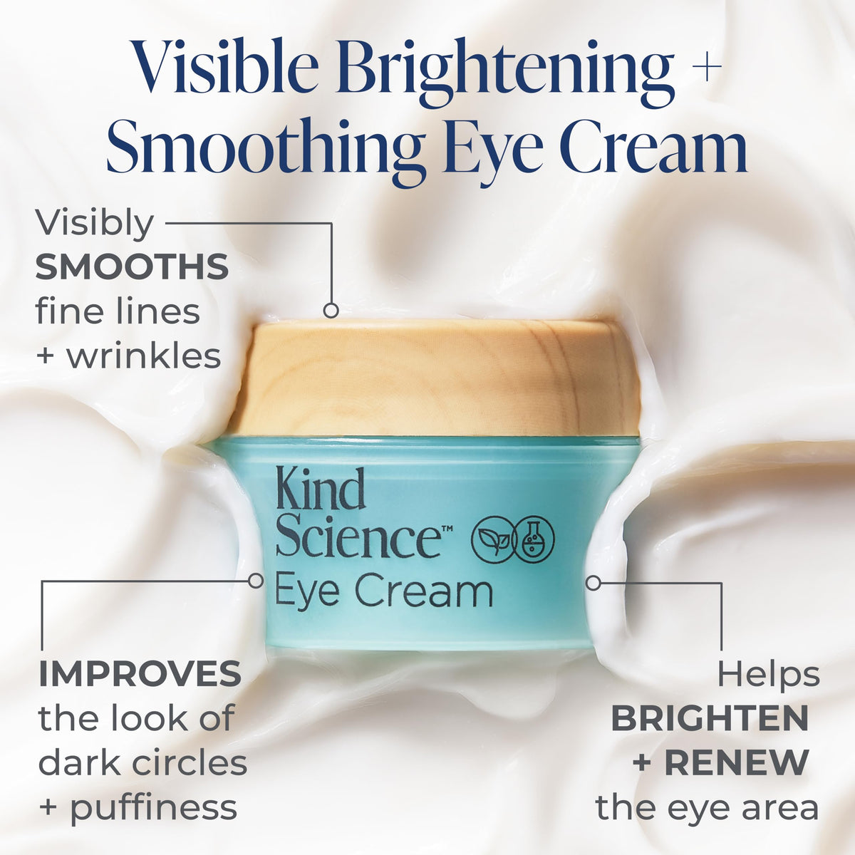 Kind Science eye cream tube detail with applicator highlighting delicate hydration around eyes