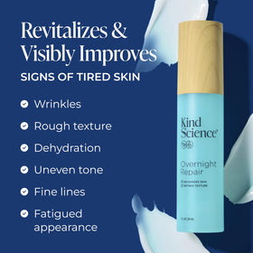 Kind Science label with niacinamide and shea butter called out for skin-tone benefit