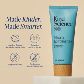 Kind Science on a bathroom shelf in a clean routine setting promoting simple skincare