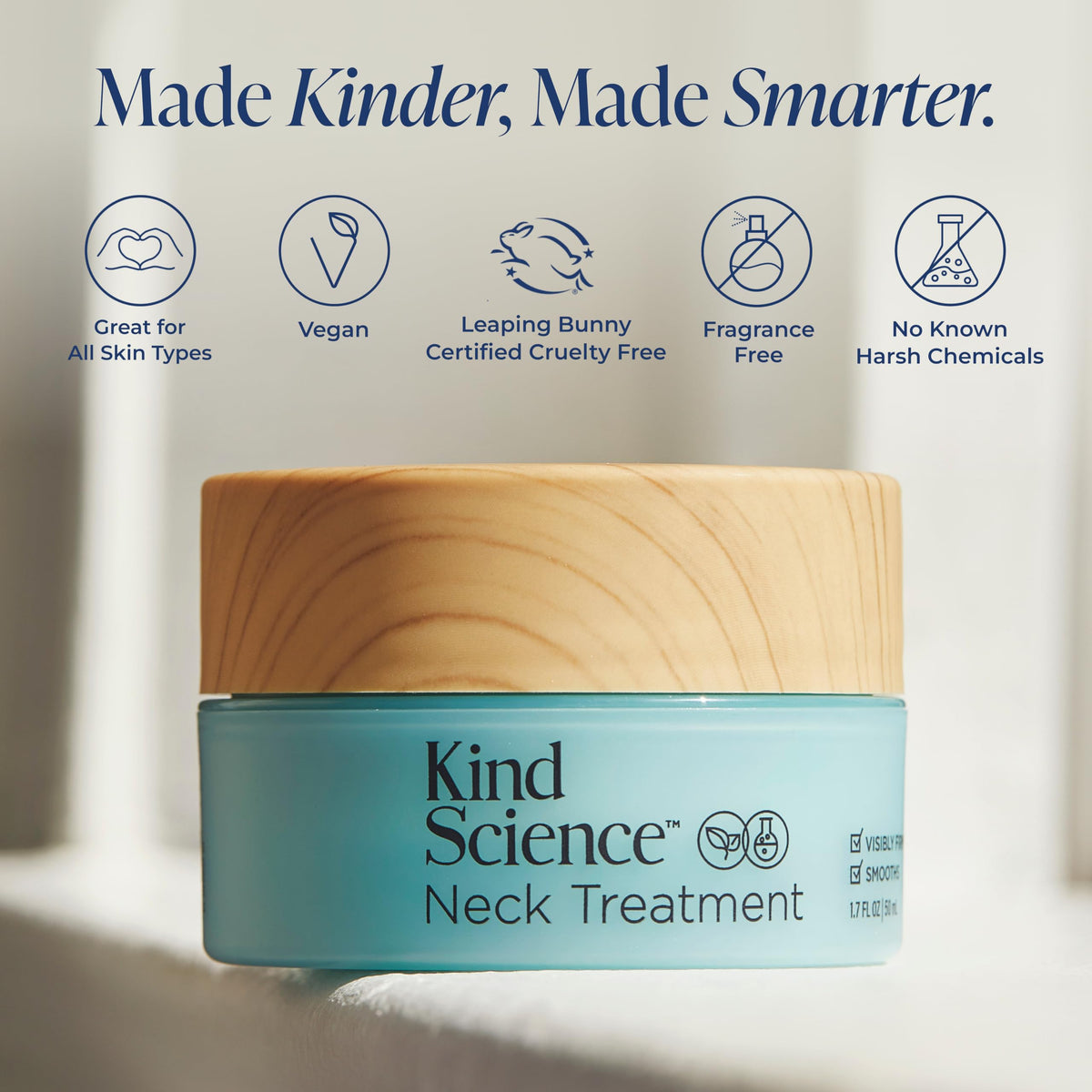 Kind Science model applying product to jawline showing smoothing effect