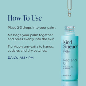Kind Science oil in bathroom setting suggesting easy daily skincare layering