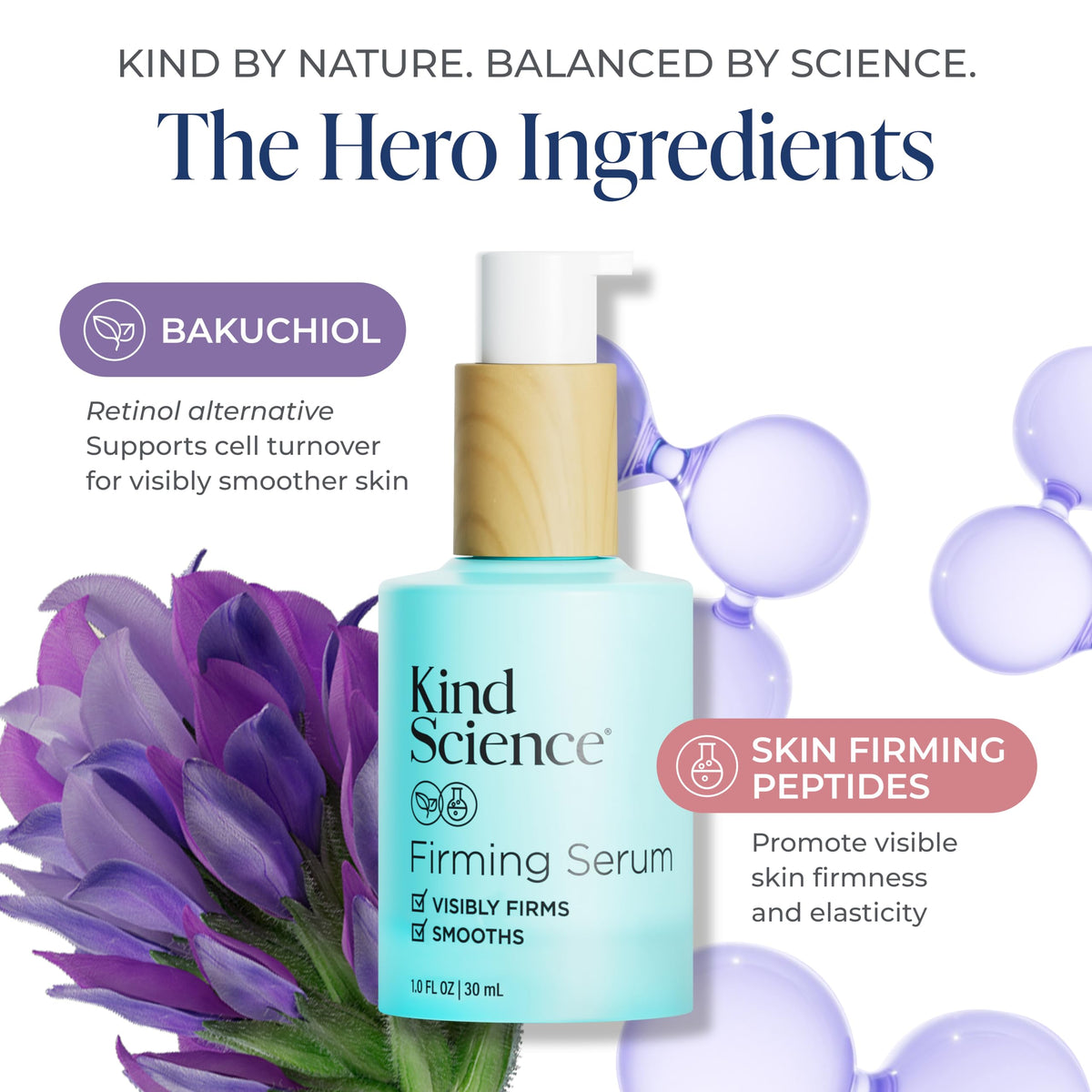 Kind Science serum drop on skin showing lightweight texture and fast absorption