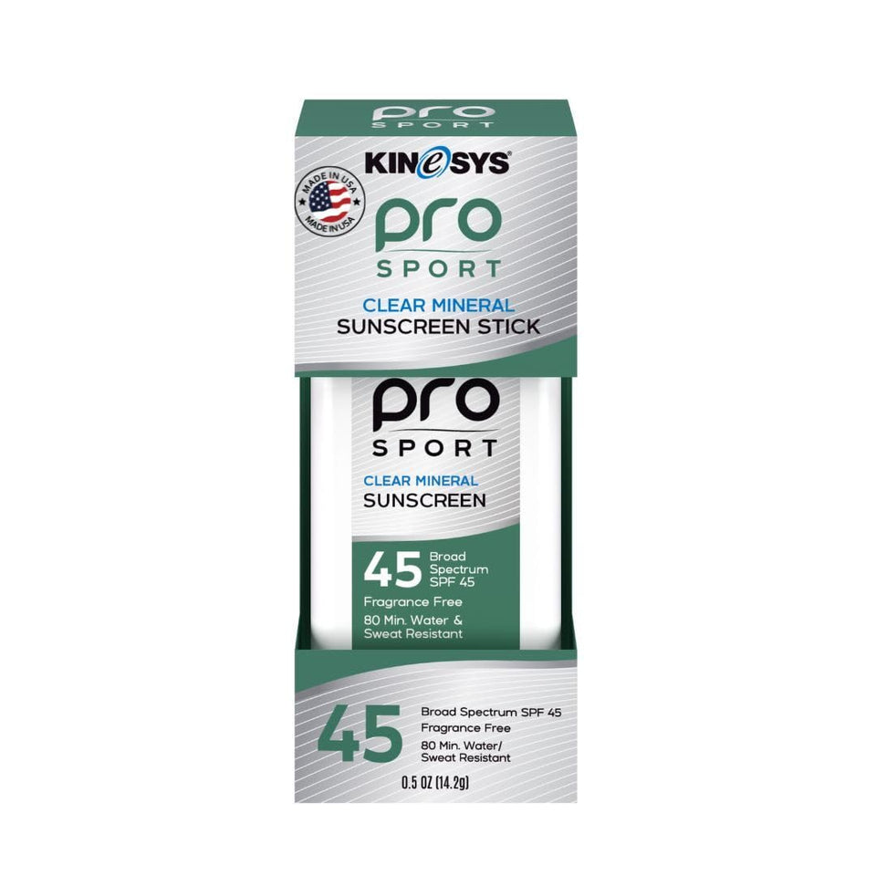 KINeSYS sunscreen stick front packaging showing compact travel benefit