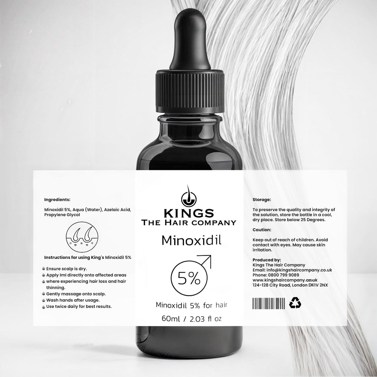 Kings The Hair Company bottle held in hand to show 60ml scale and portability benefit