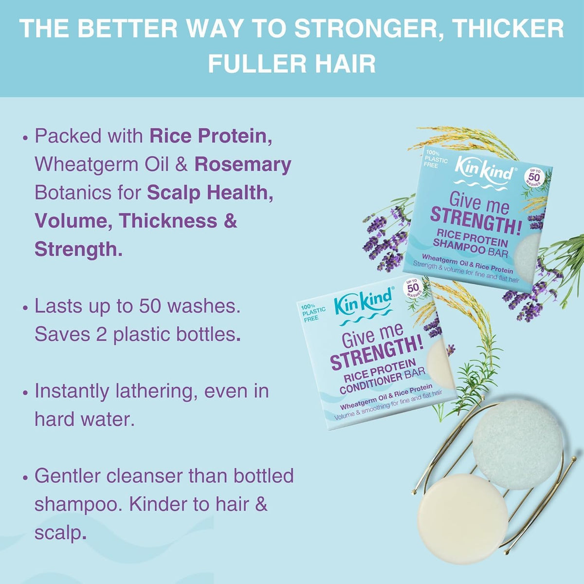 KinKind shampoo bar close-up texture showing rice-protein formula for added volume