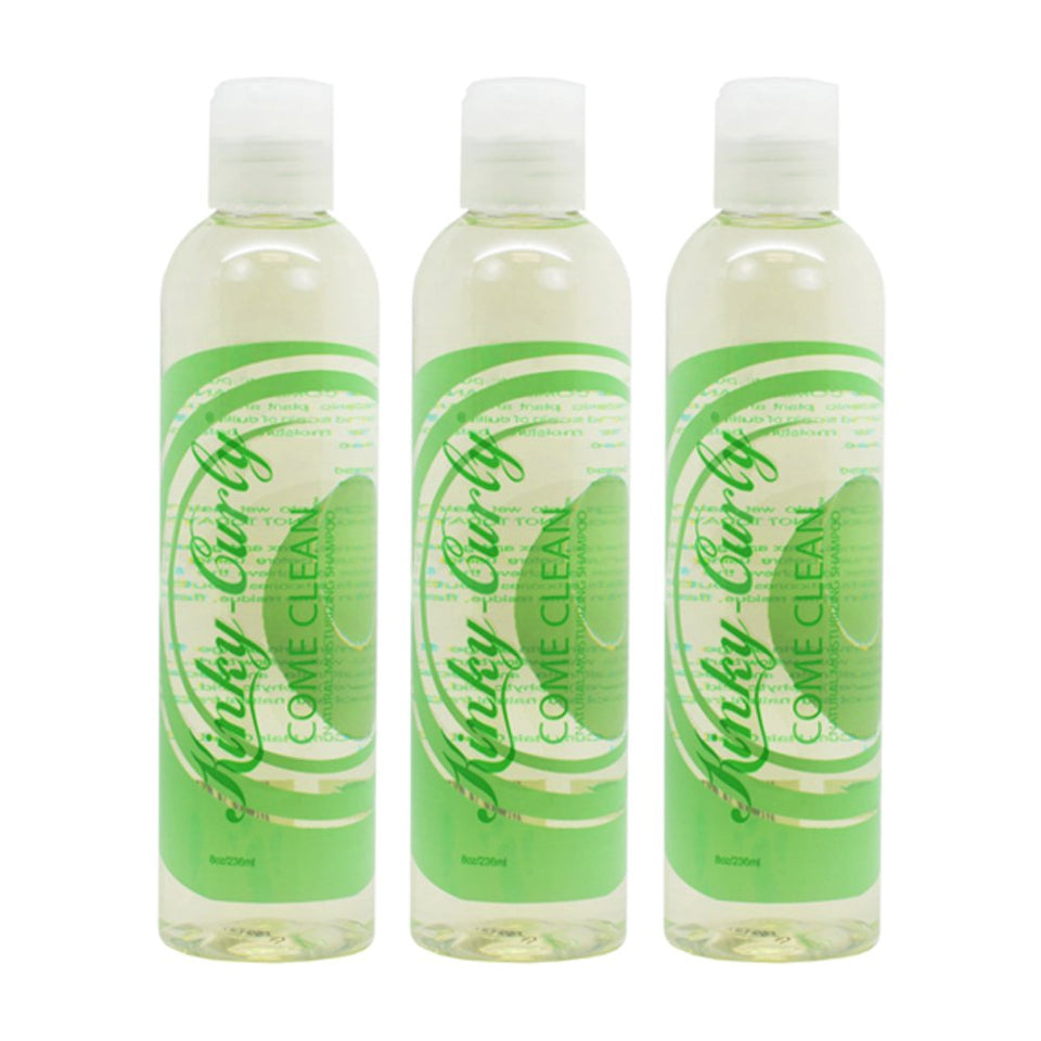 Kinky Curly pack front showing three 8oz bottles and moisturizing benefit