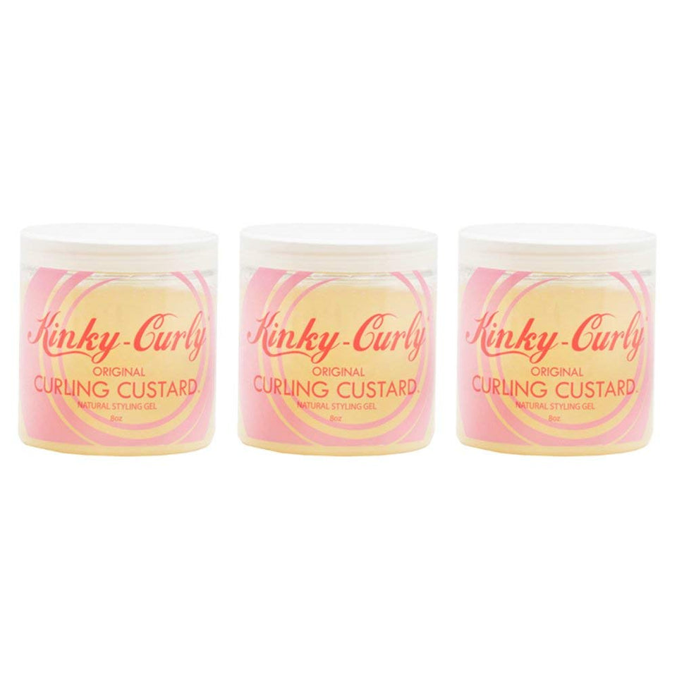 Kinky Curly front packaging showing three 8oz jars and clear labeling for value