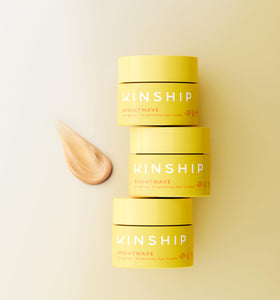 Kinship Brightwave ingredients label closeup showing vitamin C ester benefits