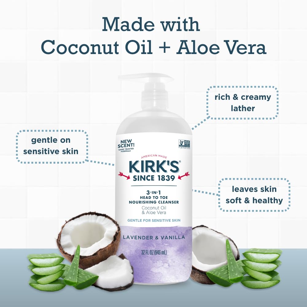 Kirk's coconut and aloe ingredients highlighting natural hydration benefits