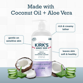 Kirk's coconut and aloe ingredients highlighting natural hydration benefits