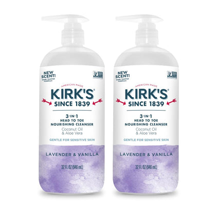 Kirk's front packaging 32oz pump showing product identity and simplicity