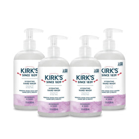 Kirk's front packaging pump bottle showing label and easy dispensing benefit